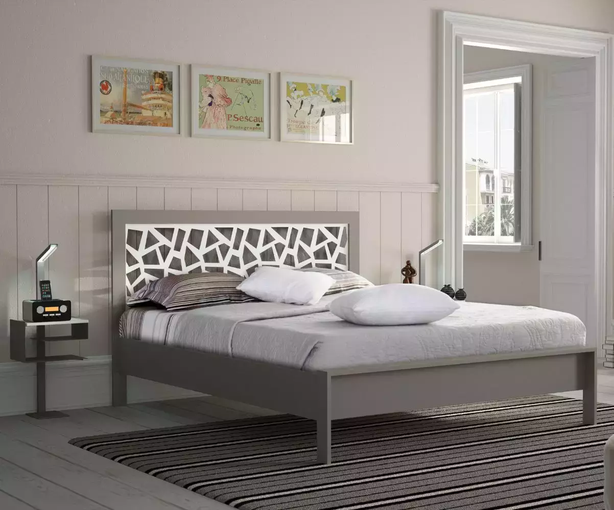Lit métal bio Mosaic gris et blanc