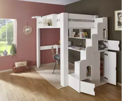 Module escalier blanc avec rangements ouvert en bois massif