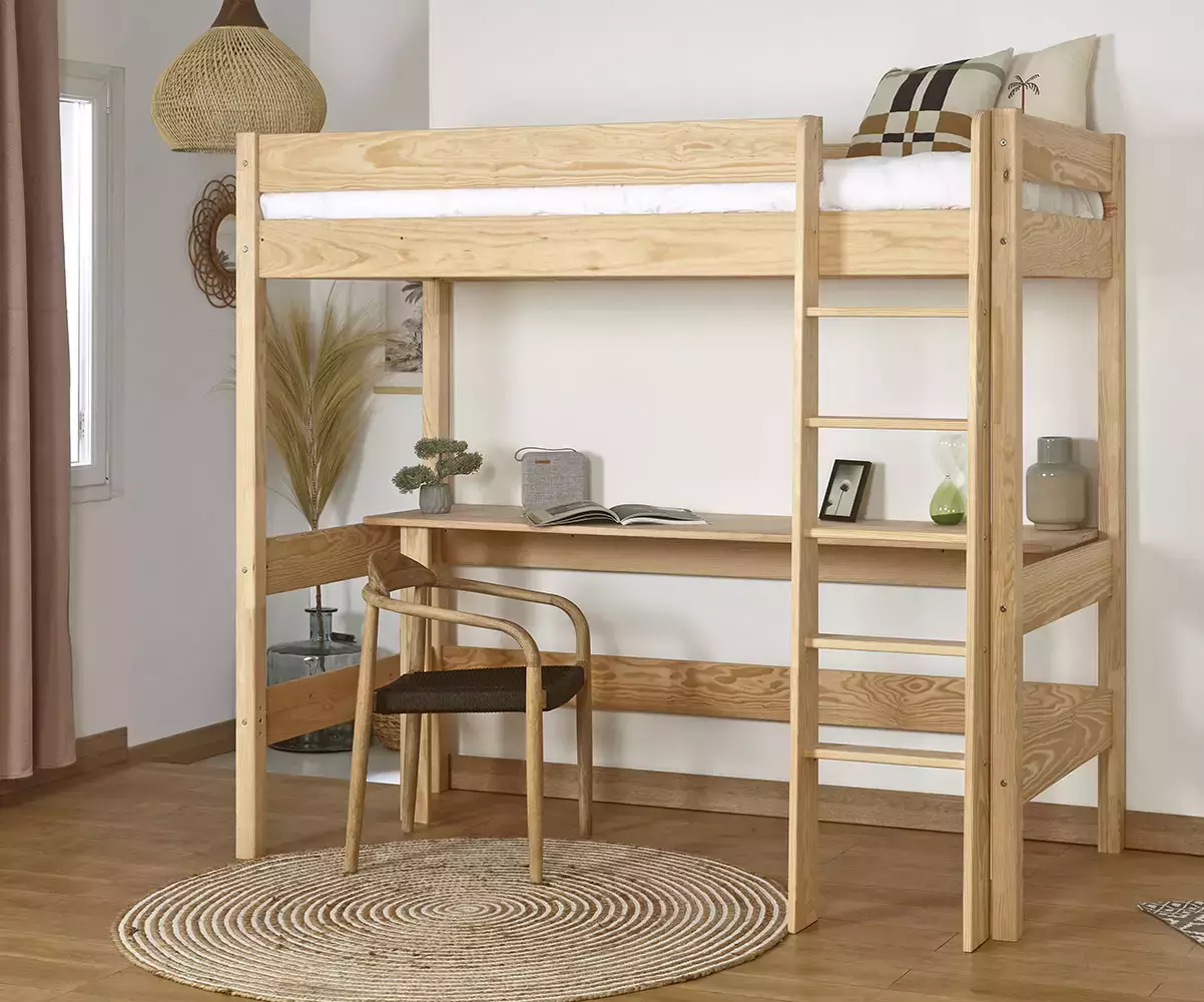 Lit mezzanine Douglas bois avec bureau