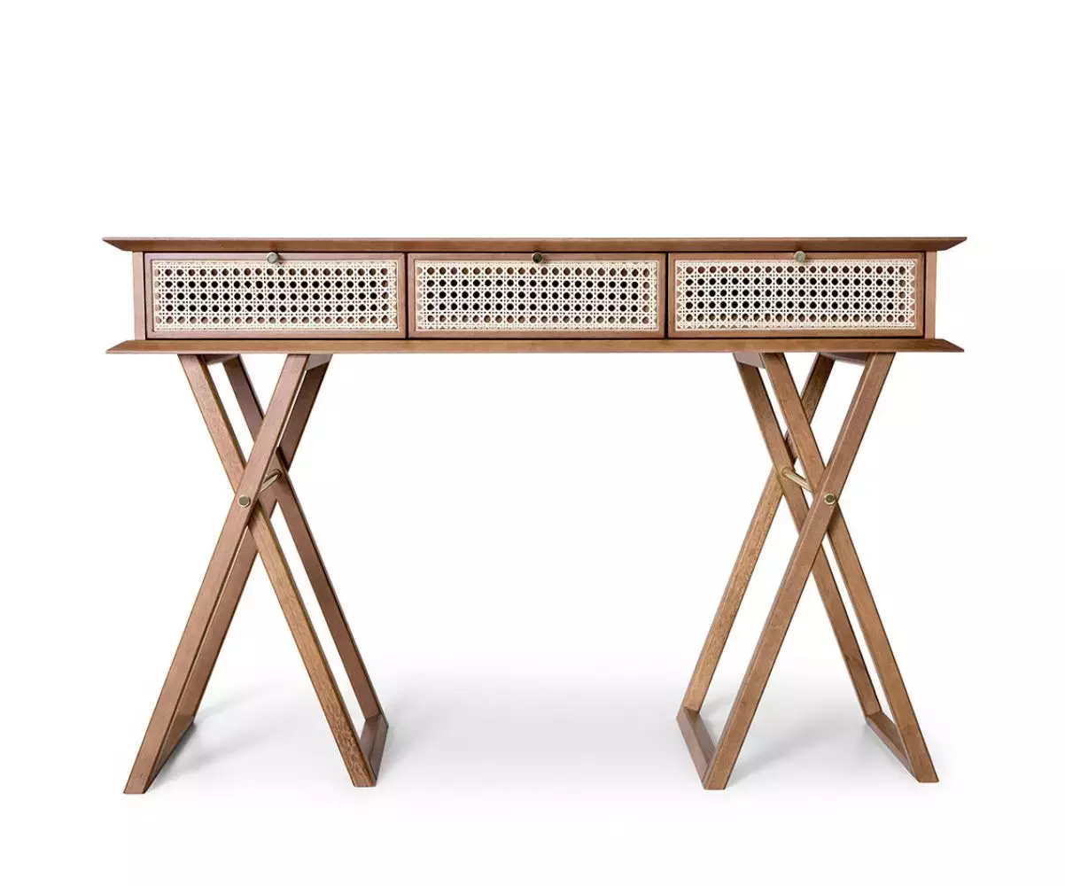 Console Dinda Mobilier de designer en bois massif et cannage naturel