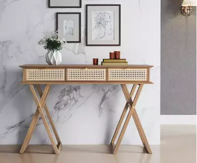Console Dinda, meuble de rangement fonctionnel doté de 3 tiroirs
