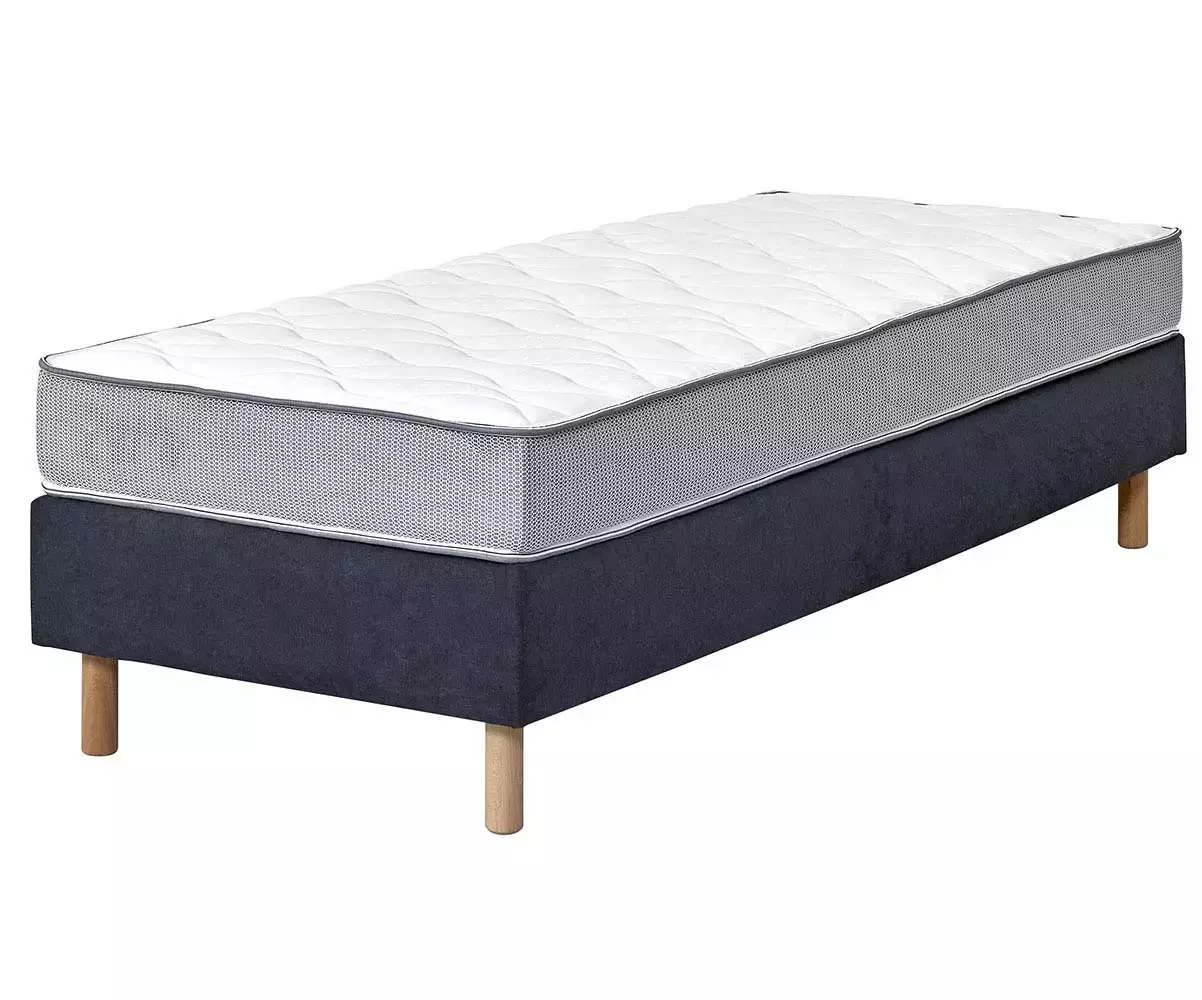 Sommier en tissu 1 couchage Senesi bleu  avec pieds et matelas en option