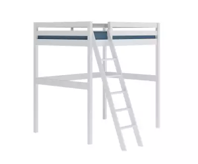 Lit mezzanine Ted en bois massif blanc avec matelas