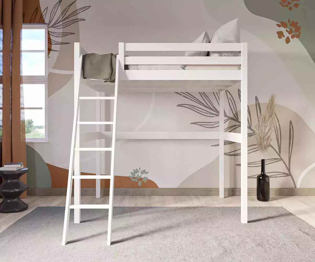 Lit mezzanine deux places blanc avec matelas