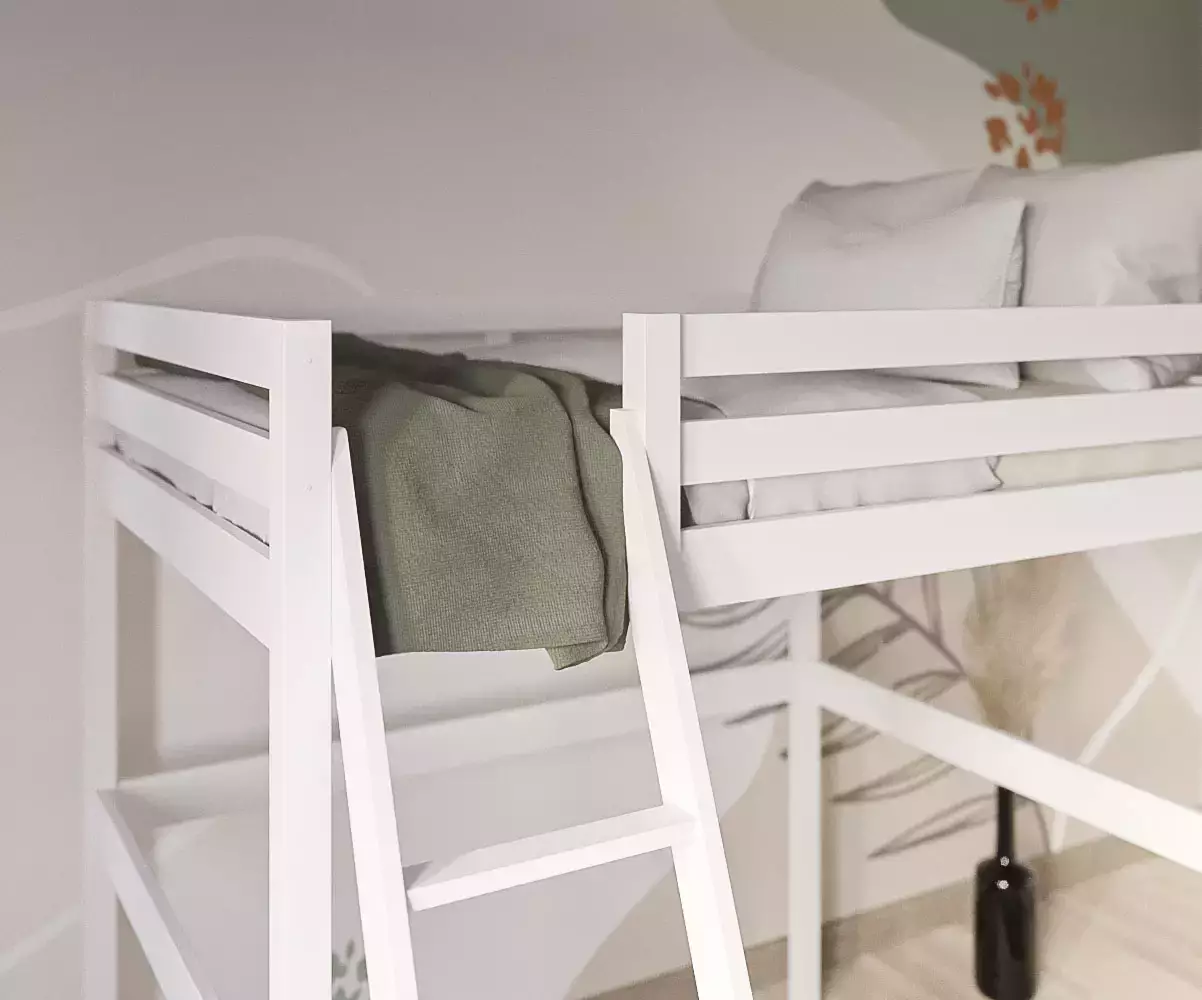 Lit mezzanine Ted deux couchages blanc avec matelas