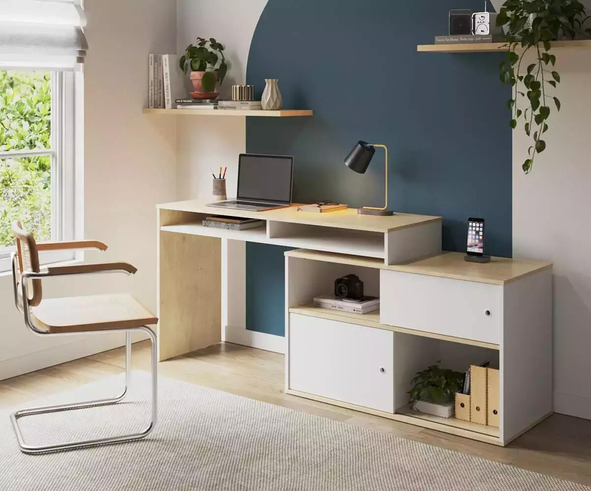 Bureau blanc et bois Isonoé