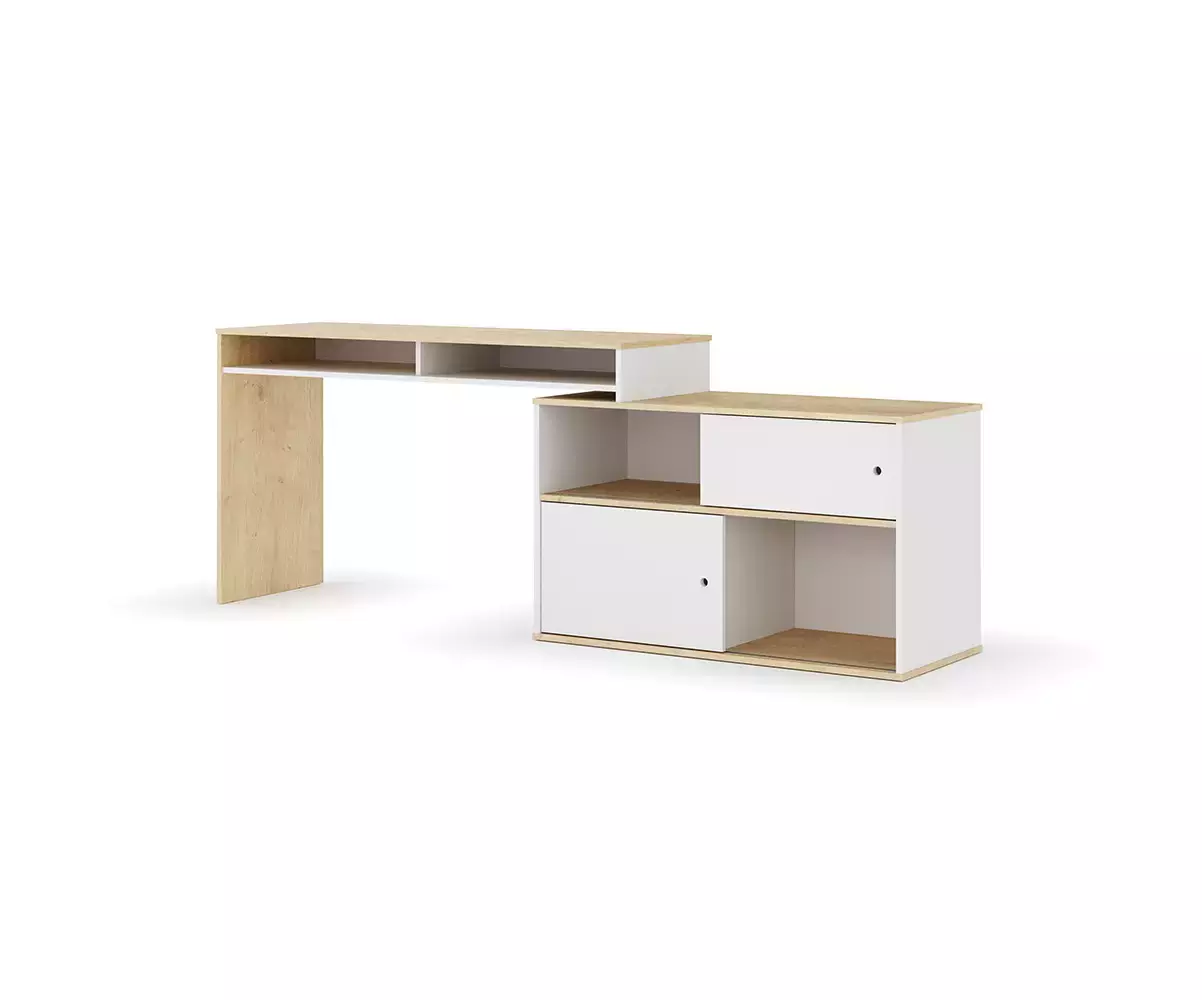 Bureau en position droite blanc et bois