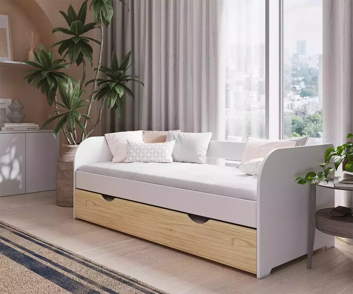 Lit gigogne banquette blanc et brut