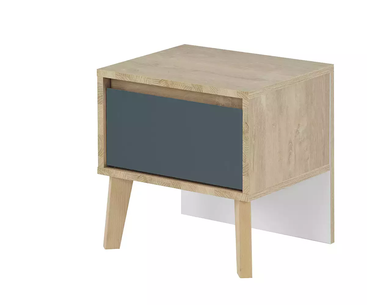 Table de nuit bleue et bois