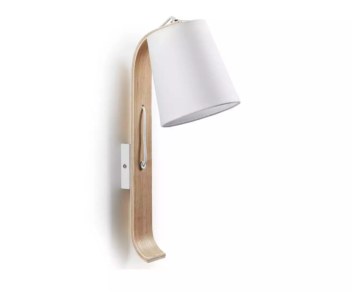 applique murale en bois design coloris blanc Carla avec abat-jour en tissu