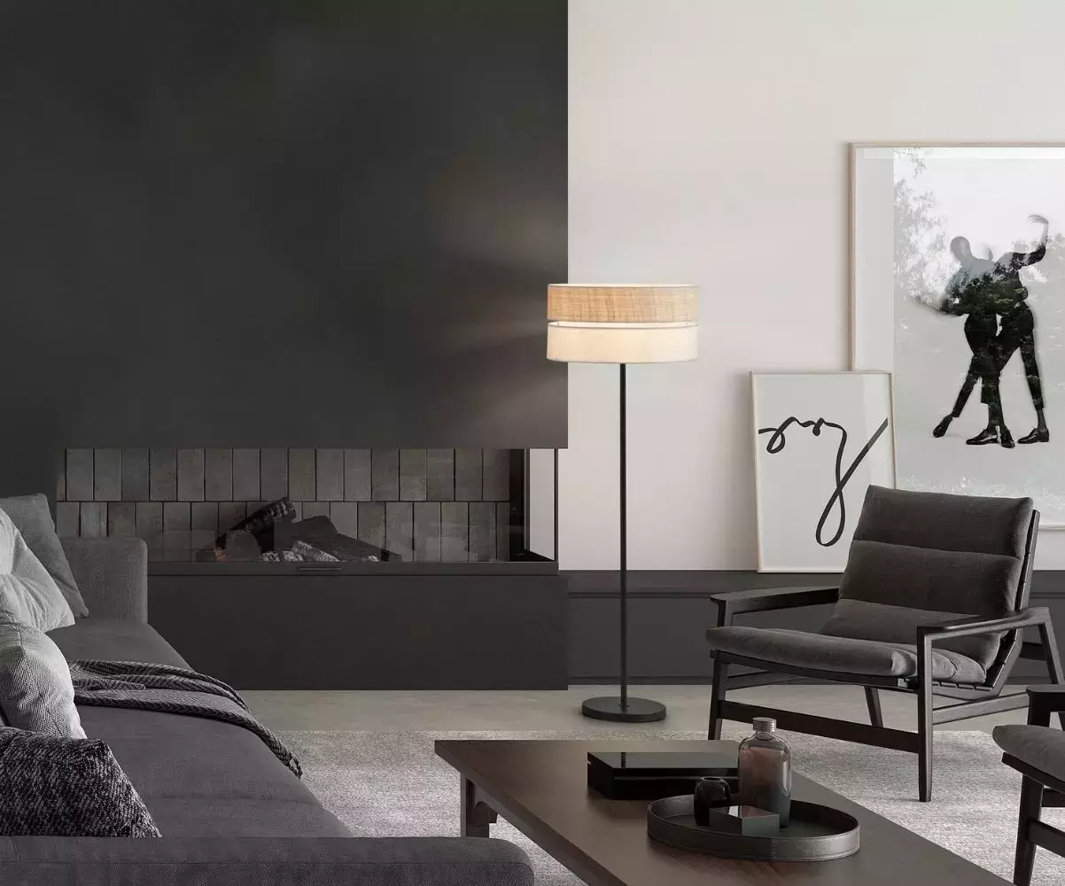 Lampadaire Sisia coloris noir et lin a un style contemporain