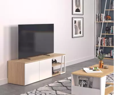 Meuble TV Albi allie avec élégance le bois et le métal