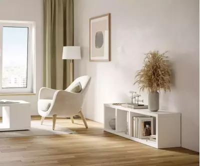 Meuble TV Ursino peut se marier à une table basse aux lignes simples
