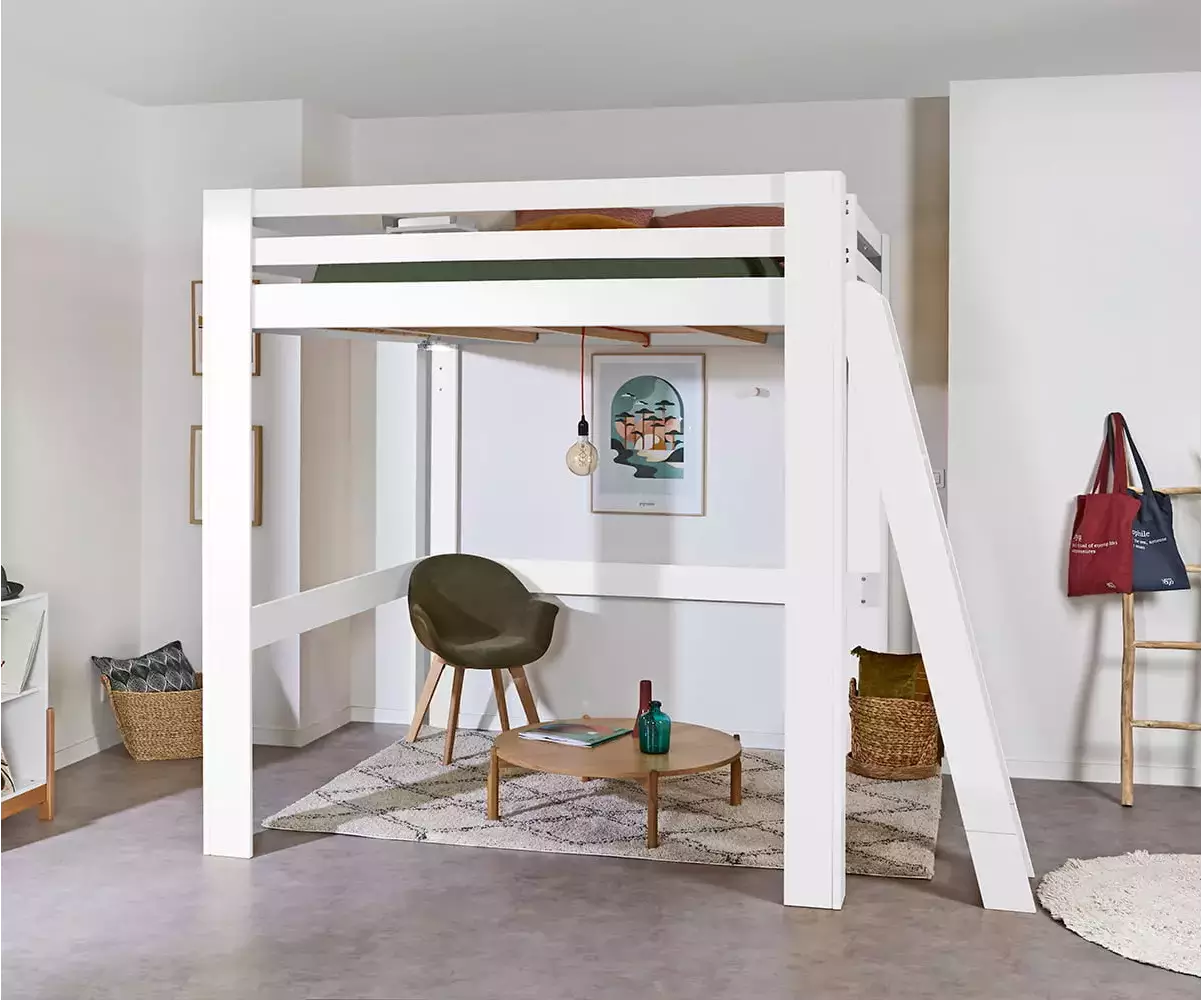 Lit mezzanine 200x200 cm Palomar couleur blanc