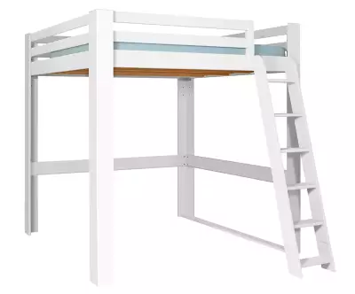 Lit mezzanine Palomar blanc 200x200 avec échelle à droite