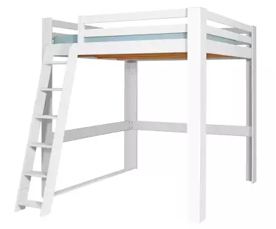 Lit mezzanine Palomar blanc 200x200 avec échelle à gauche