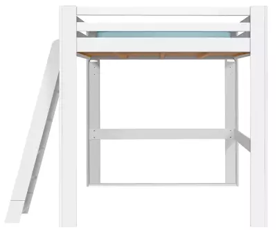 Lit mezzanine blanc 200x200 de côté avec échelle à gauche