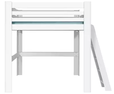 Lit mezzanine blanc 200x200 de côté avec échelle à droite avec garde corps en option