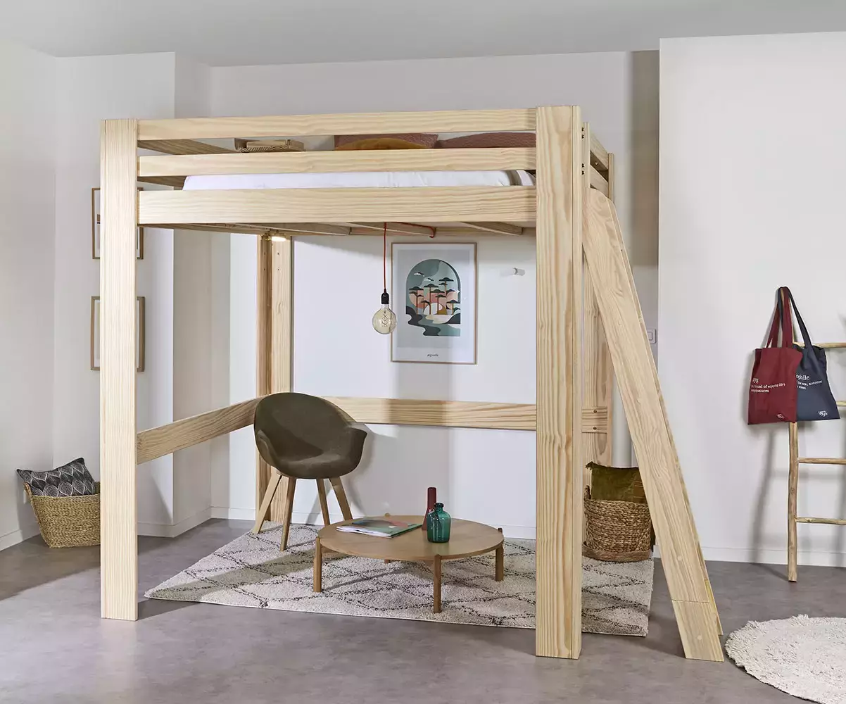 Lit mezzanine 200x200 cm Palomar couleur bois