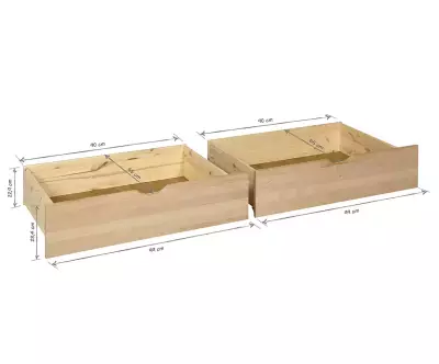 Dimensions lot de 2 tiroirs Pasman façade bois de hêtre massif