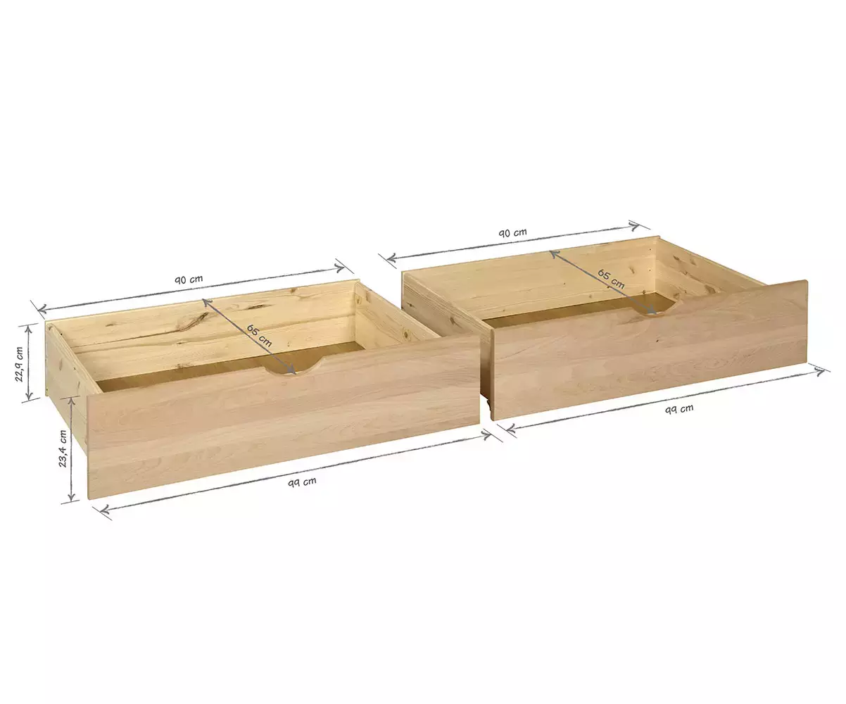 Dimensions lot de 2 tiroirs Pasman façade bois de hêtre massif
