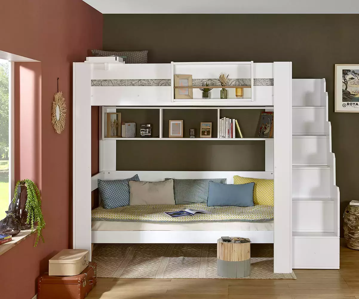 Lit mezzanine blanc avec banquette en option