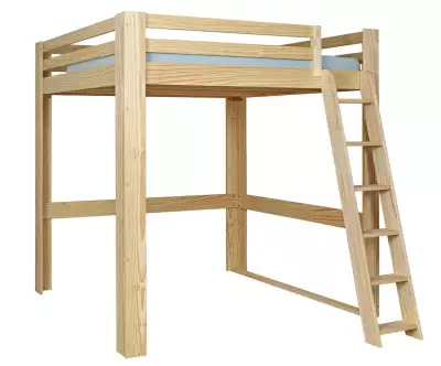 Lit mezzanine Palomar bois 200x200 avec échelle à droite