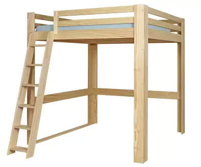 Lit mezzanine Palomar bois 200x200 avec échelle à gauche