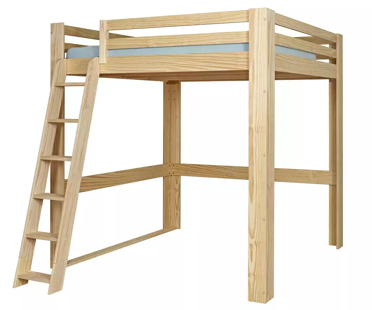 Lit mezzanine Palomar bois 200x200 avec échelle à gauche