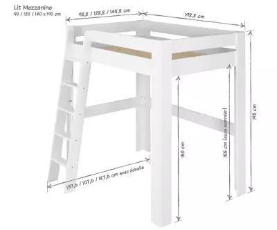 Dimensions lit  mezzanine Paros blanc