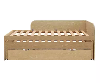 Vue de face du lit 3 couchages en bois naturel