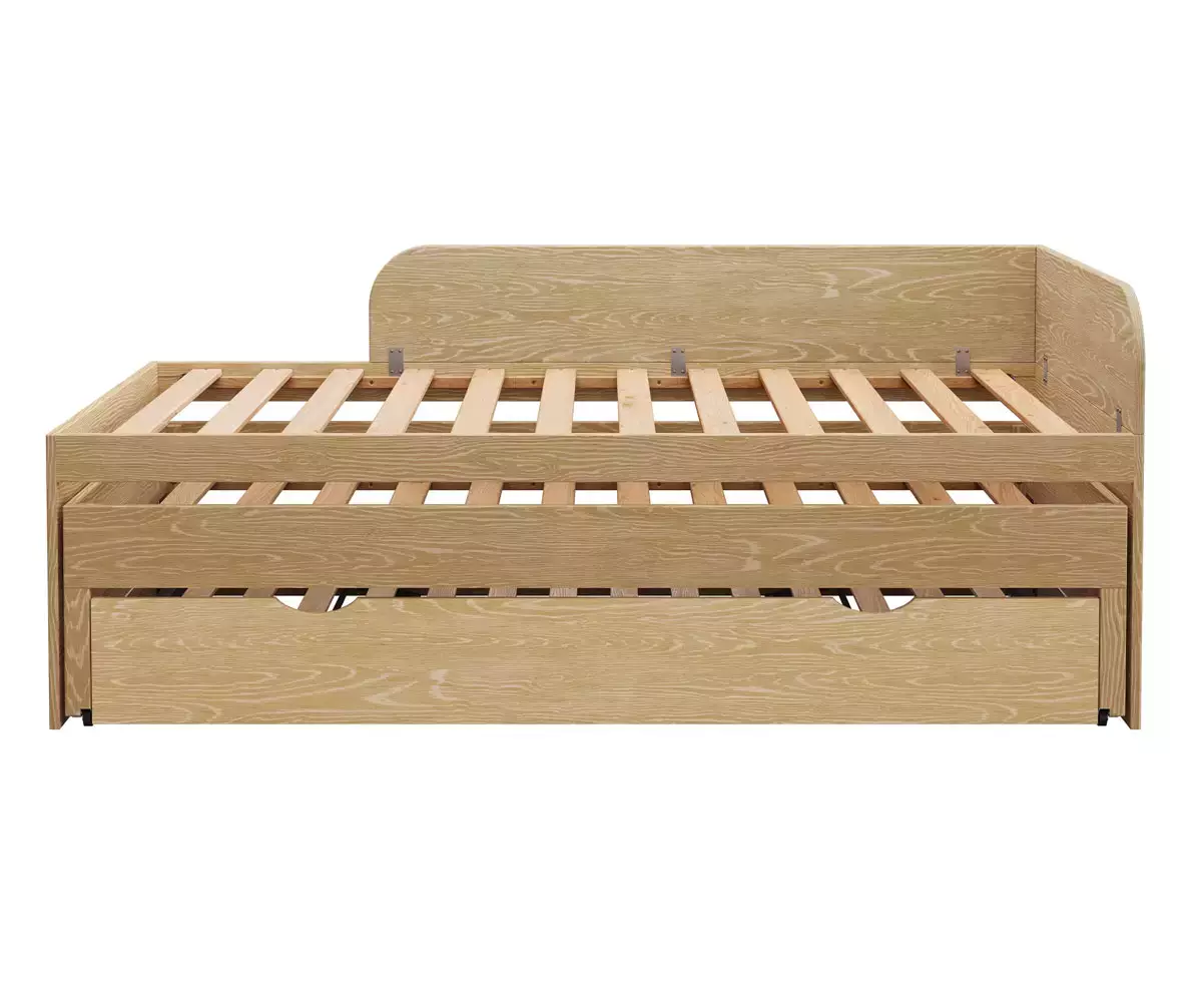 Vue de face du lit 3 couchages en bois naturel