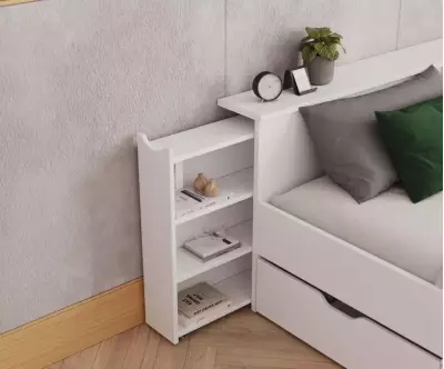 Lit 2 places Belokan blanc avec tête de lit et étagères