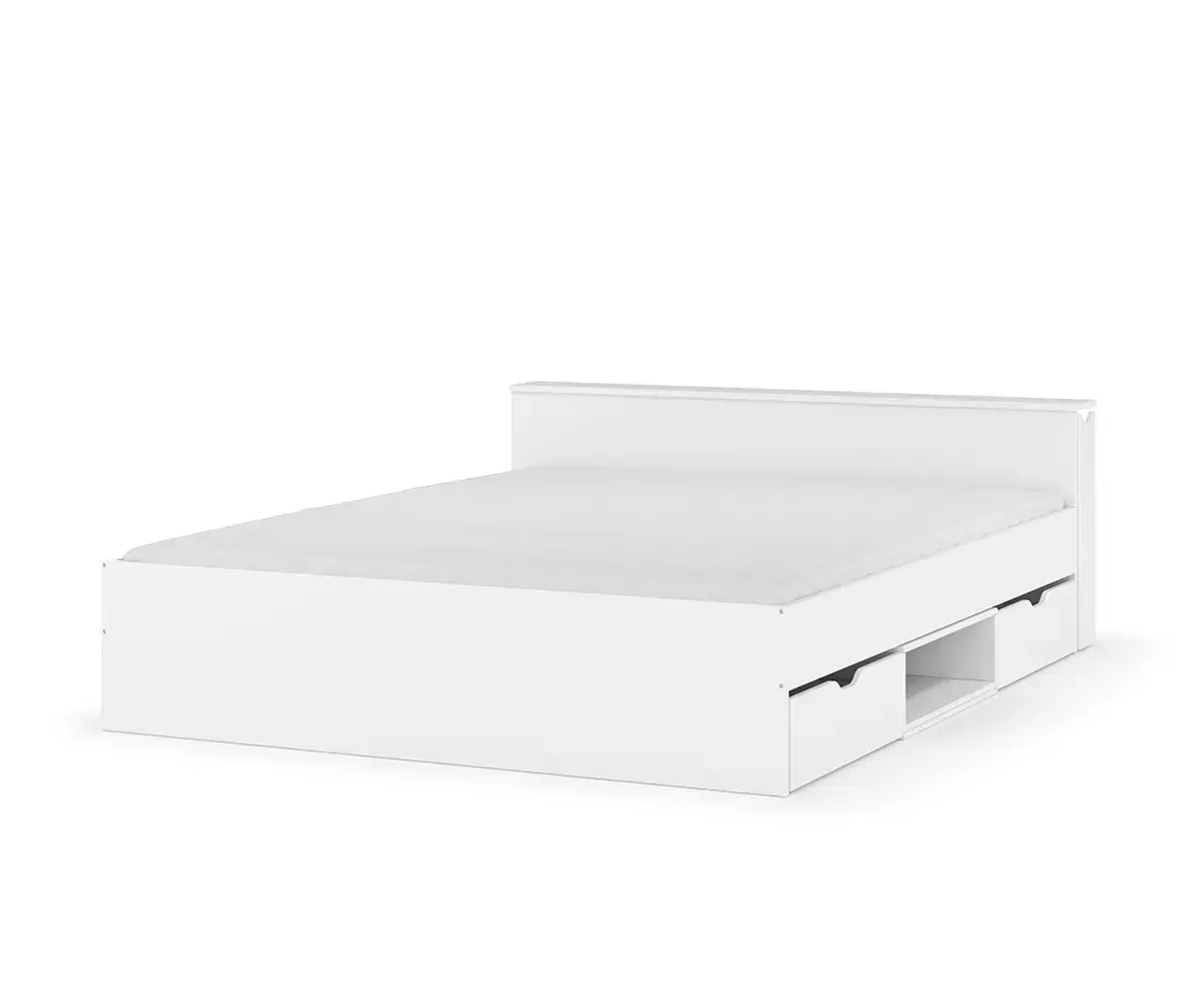 Lit double Belokan blanc avec matelas en option