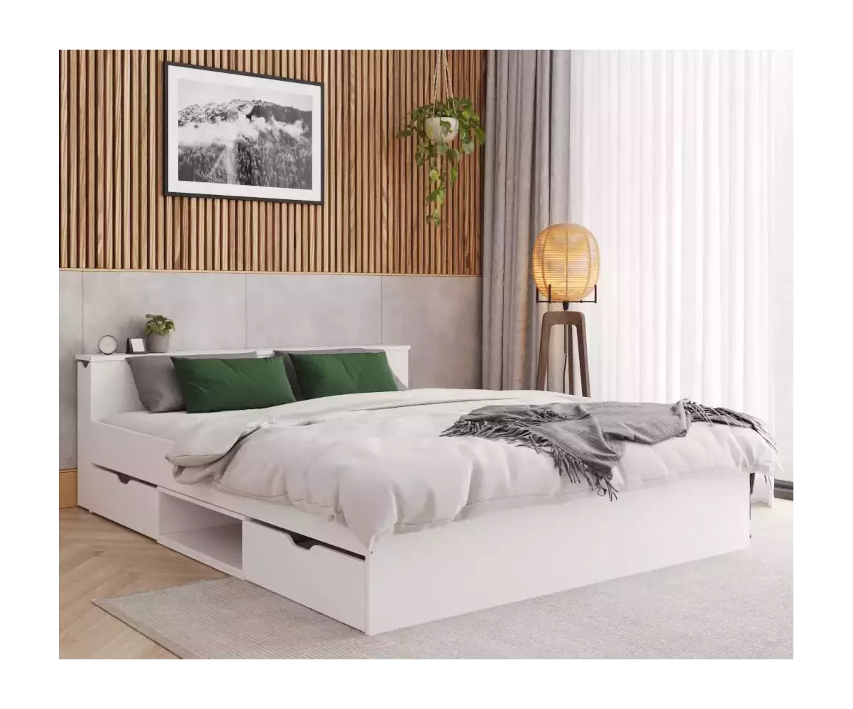 Lit 2 places Belokan blanc avec tiroirs inclus