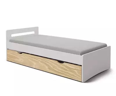 Lit gigogne adulte Lemand blanc et bois 2 en 1
