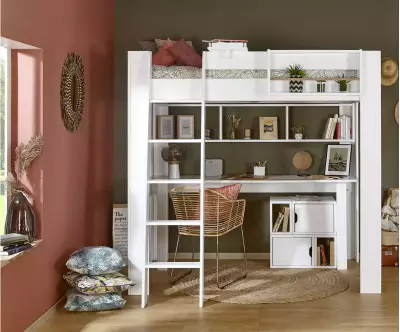 Lit mezzanine échelle Paros blanc avec accessoires Milos