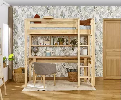 Lit mezzanine Adam bois avec bureau et rangements en option