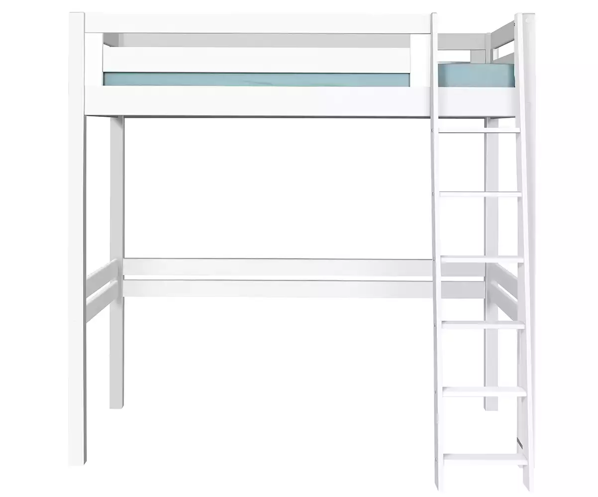 Lit mezzanine Abel 2 places couleur blanche, échelle sur le grand côté droit
