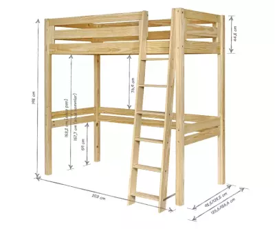 Dimensions lit mezzanine Abel 120x190 - échelle grand côté