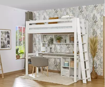Lit mezzanine Abel blanc avec bureau (rangements en option)