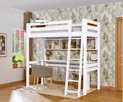 Lit mezzanine Abel blanc avec bureau (rangements en option)