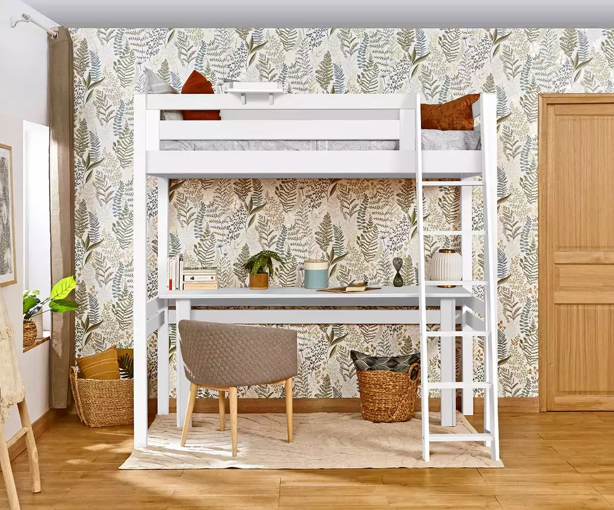 Lit mezzanine Abel blanc gain de place (rangements en option)