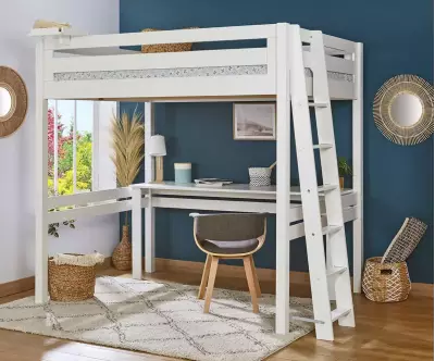 Lit mezzanine 2 places Abel avec bureau blanc