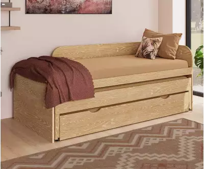 Lit Ludlow en bois naturel avec sommier gigogne en option