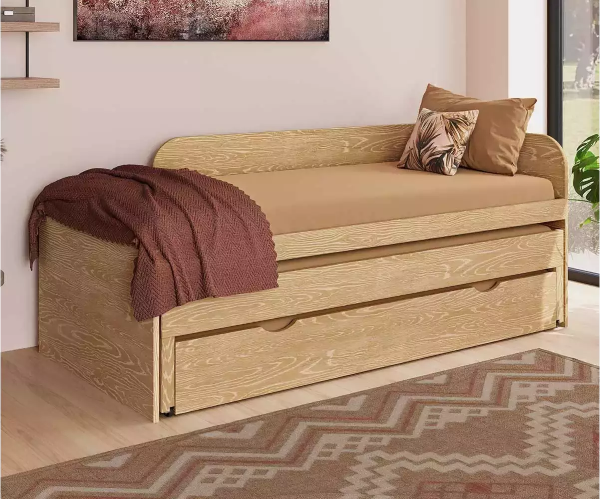 Lit Ludlow en bois naturel avec sommier gigogne en option