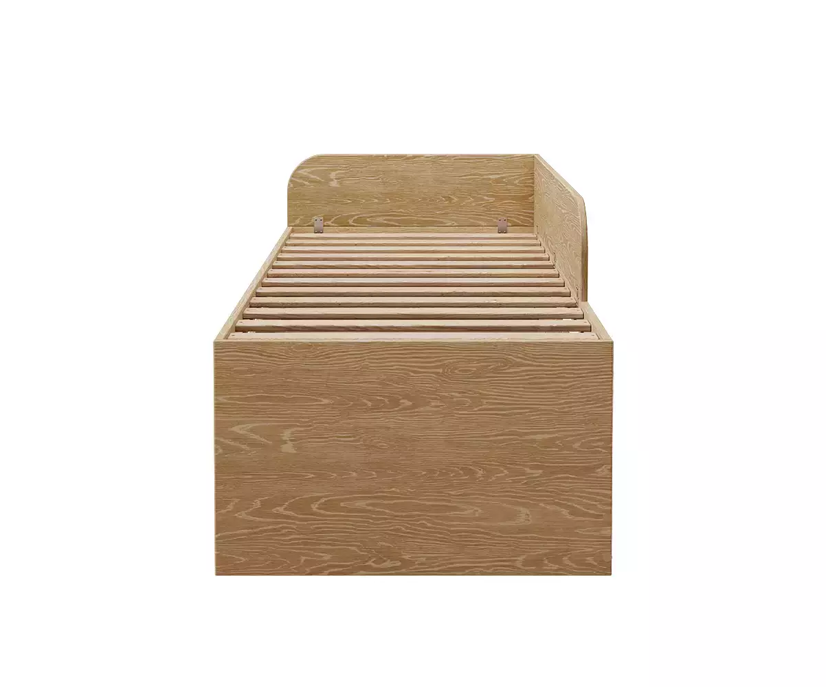 Vue de profil du lit en bois naturel gigogne