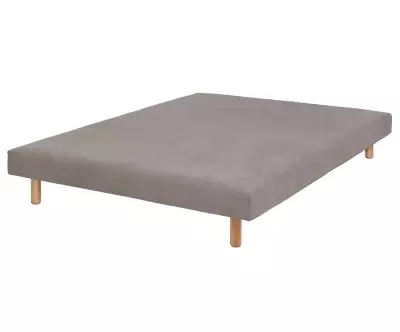 Sommier tapissier Lena beige et pieds bois