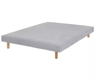 Sommier tapissier Lena gris clair et pieds bois