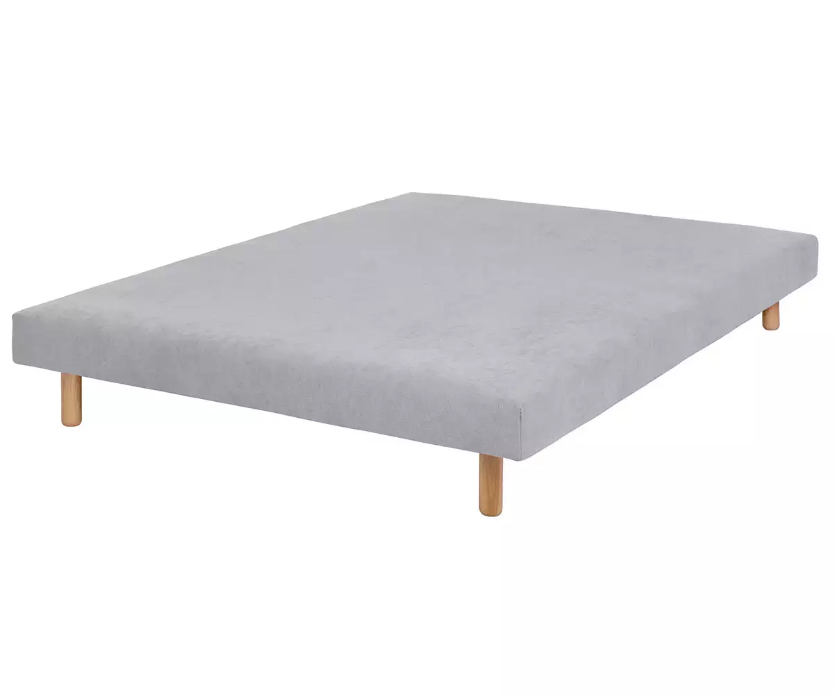 Sommier tapissier Lena gris clair et pieds bois